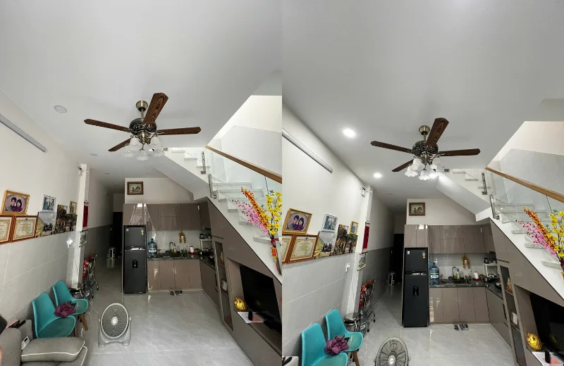 Ảnh thật Quạt Trần Đèn QT5213 lắp đặt tại nhà khách