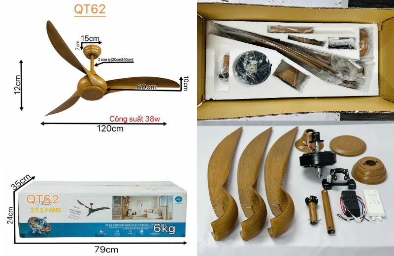 Thông số chi tiết Quạt Trần QT62