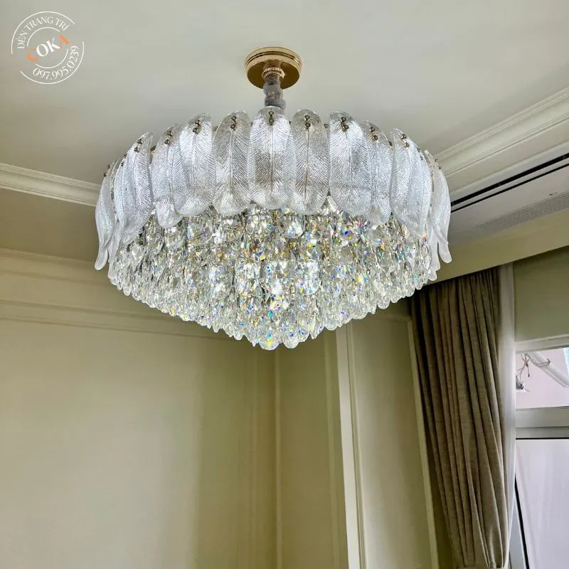 Đèn thả pha lê k9- thiết kế trang trí phòng khách hiện đại