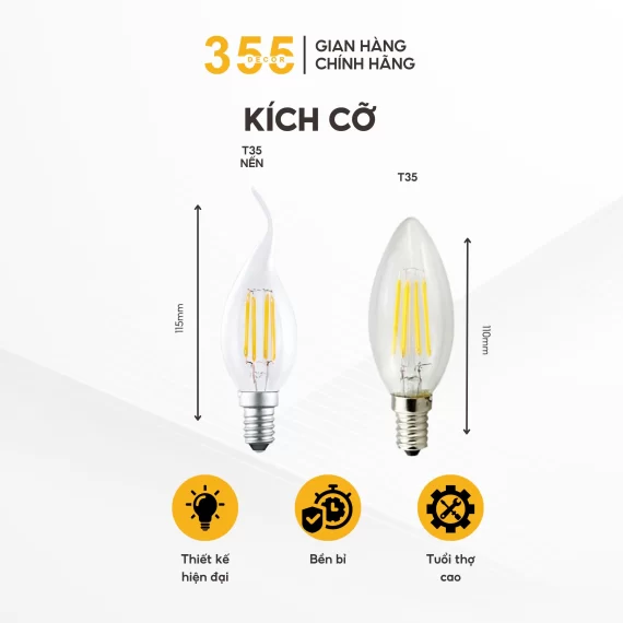 Bóng Đèn LED Đui E14 Ánh Sáng Vàng 4W 6