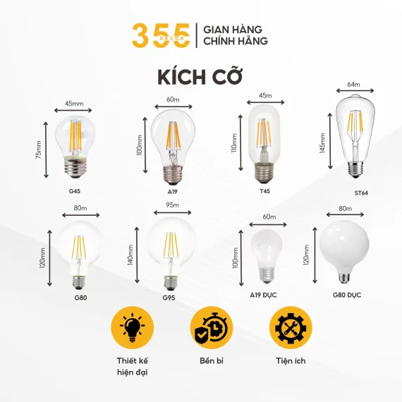 Bóng Đèn LED Đui E27 Ánh Sáng Vàng 4-8W 12