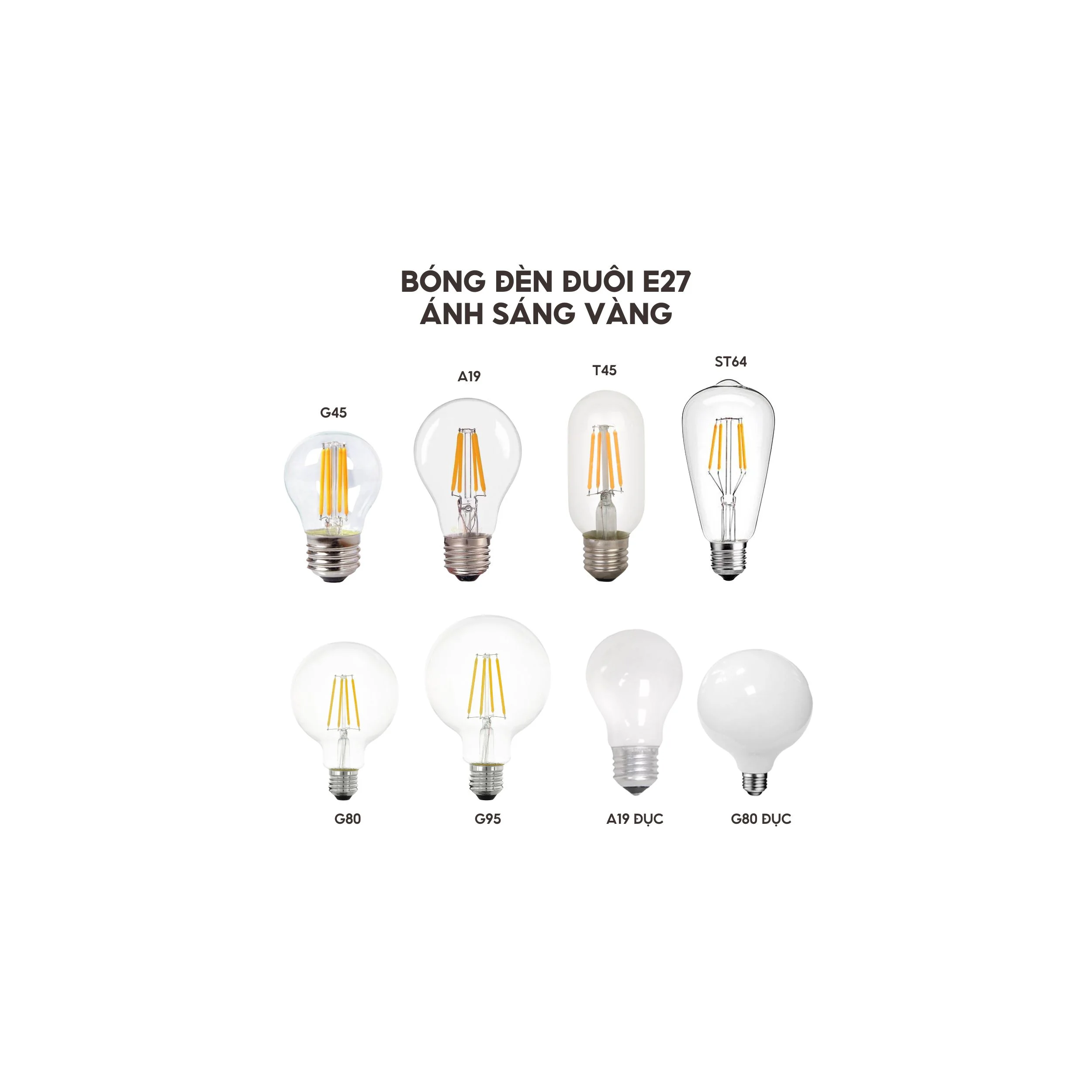 Bóng Đèn LED Đui E27 Ánh Sáng Vàng 4-8W